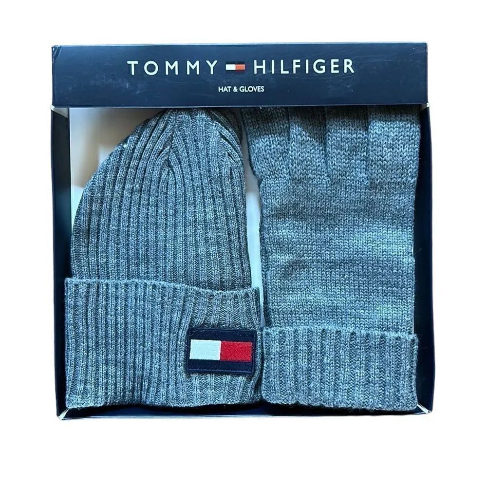 NEW Tommy Hilfiger Grey Hat And Gloves Set